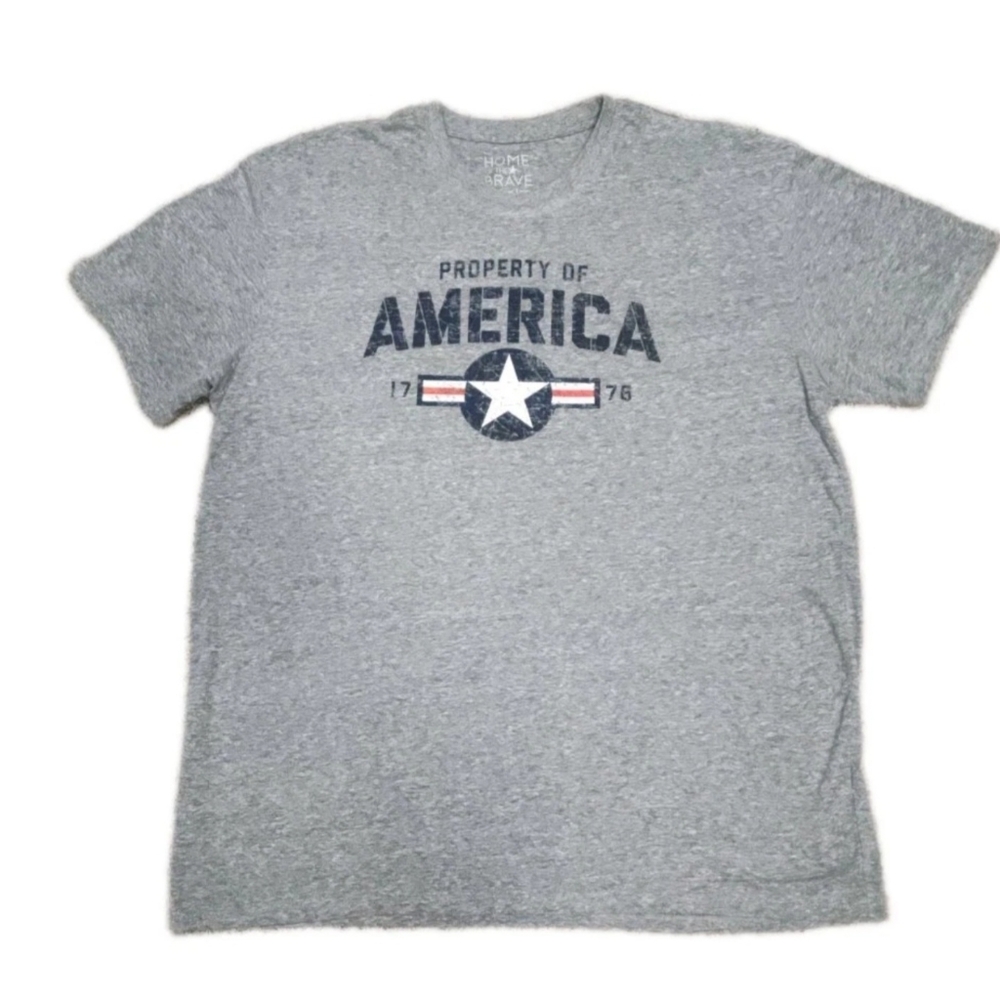 Mens Home Of Brave - "Property of America 1776" Patriotic Gray T-Shirt Size XXL